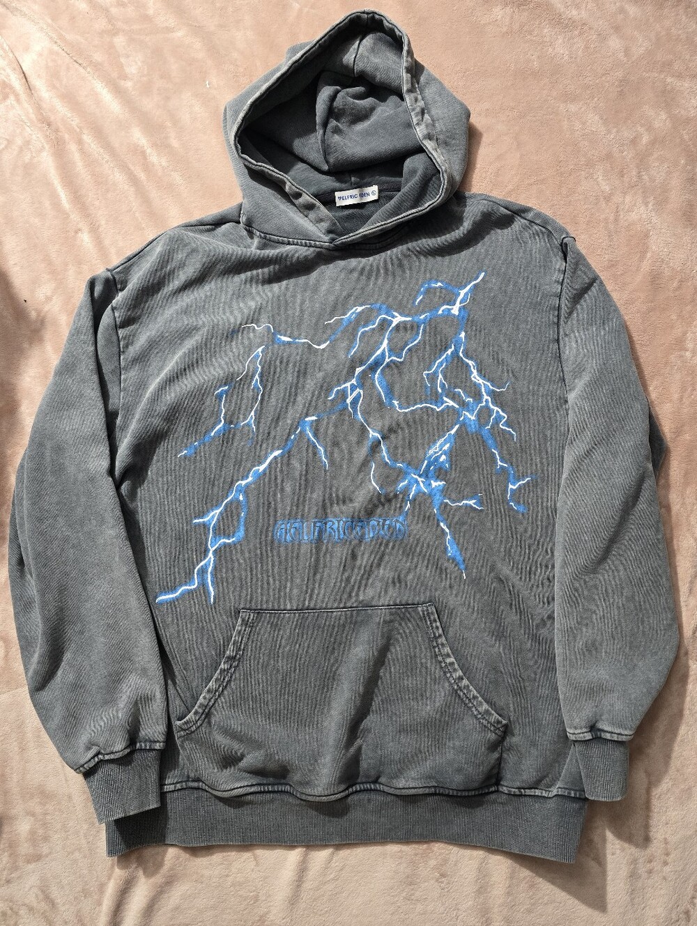 Alfrec Eden Lightning Pullover Hooded Sweatshirt Blue Grey 100% Cotton Xlarge